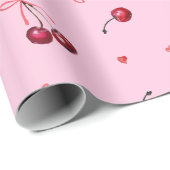 Mooie rode kersen linten harten op roze cadeaupapier (Rol Hoek)