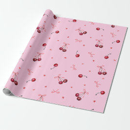 Mooie Rode Kersen Strikken Harten op Roze Cadeaupapier