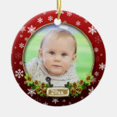 Mooie (rode) Kerst Foto Frame Keramisch Ornament (Voorkant)