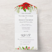 Mooie rode kerst poinsettia bloemenbruiloft all in one uitnodiging (Binnen)