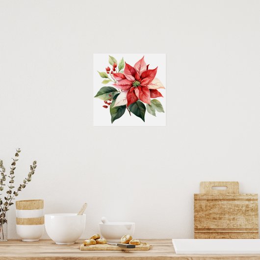 Mooie rode kerst poinsettia poster (Keuken)