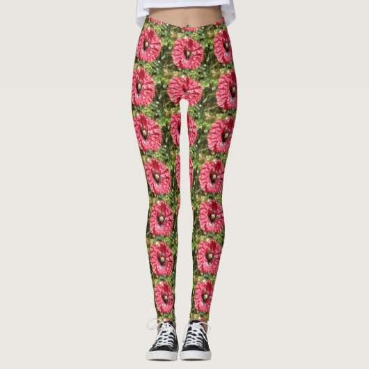 Mooie Rode Klaproos Bloem Macro Leggings (Voorkant)