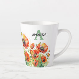 Mooie Rode Klaprozen Geborduurd Bloemmotief Klapro Latte Mok