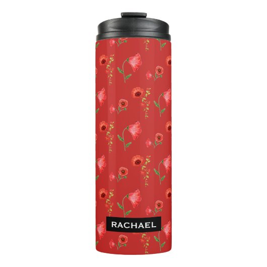 Mooie Rode Klaprozen Patroon Persoonlijk Thermosbeker (Voorkant)