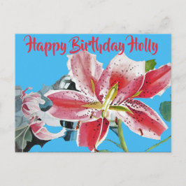 Mooie Rode Lelie Lilium bloemige Verjaardagskaart Briefkaart