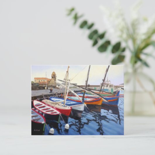 Mooie rode Oranje blauwe boten in Collioure Briefkaart (Staand voorkant)