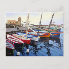 Mooie rode Oranje blauwe boten in Collioure Briefkaart