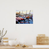 Mooie rode Oranje blauwe boten in Collioure Poster (Keuken)