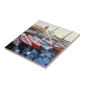 Mooie rode Oranje blauwe boten Tegeltje (Zijkant)