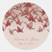 Mooie rode origami papier kraan bruiloft ronde sticker (Voorkant)