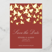 Mooie rode origami papierkraan bewaar de datum folie uitnodiging (Voorkant)