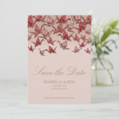 Mooie rode origami papierkraan bewaar de datum kaart (Staand voorkant)