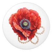 Mooie rode papaver met parels keramische knop (Voorkant)