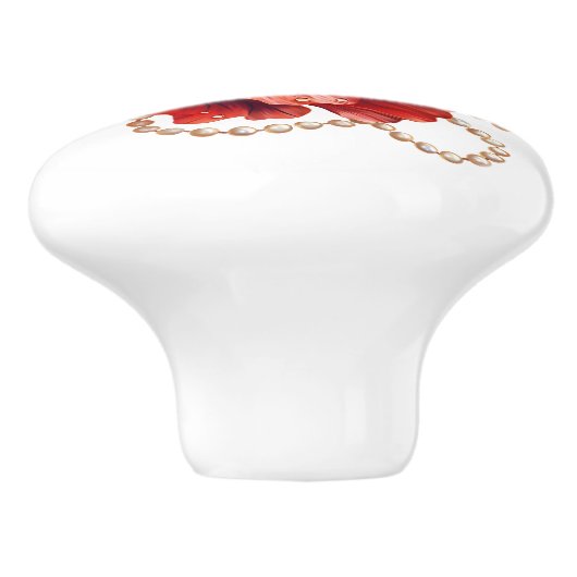 Mooie rode papaver met parels keramische knop (Zijkant)