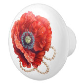 Mooie rode papaver met parels keramische knop (Rechts)