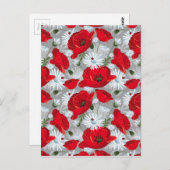 Mooie rode papaver, witte madeliefjes en lieveheer briefkaart (Voorkant / Achterkant)