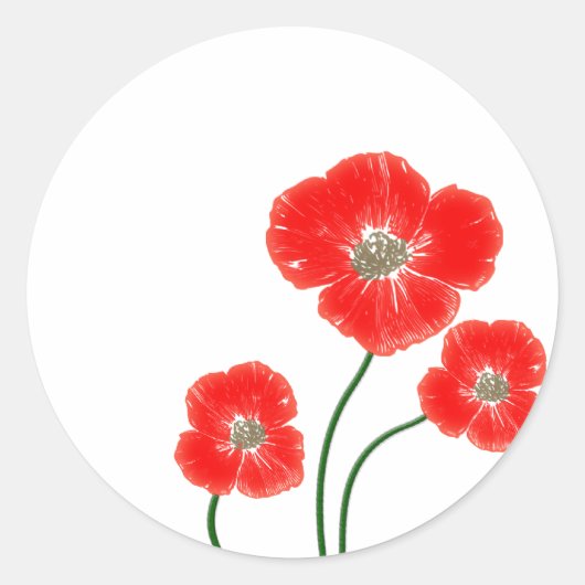 Mooie rode papaverbloemen afbeelding ronde sticker (Voorkant)