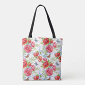 Mooie rode papavers met blauwe vlinders en naam tote bag (Achterkant)
