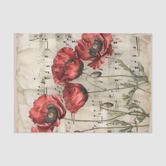 Mooie rode papavers  muziek blad ephemera tissuepapier (Voorkant)