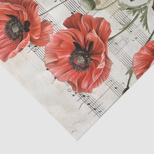 Mooie rode papavers  muziek blad ephemera tissuepapier (Detail)