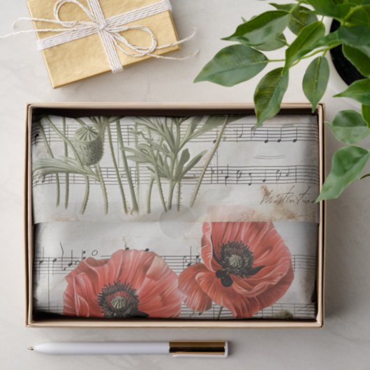 Mooie rode papavers  muziek blad ephemera tissuepapier (Geschenk)