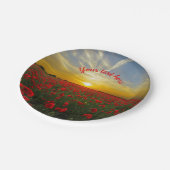 Mooie rode papavervelden op zonsoprijfoto papieren bordje (Gekanteld)