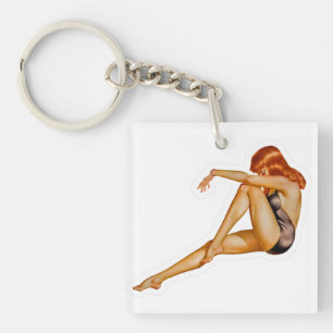 Mooie rode pin-up meisje met hoofd sleutelhanger