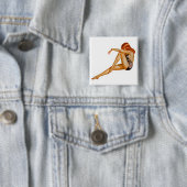 Mooie rode pin-up meisje met hoofdhaar vierkante button 5,1 cm (In situ)