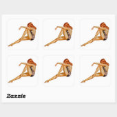 Mooie rode pin-up meisje met hoofdhaar vierkante sticker (Vel)