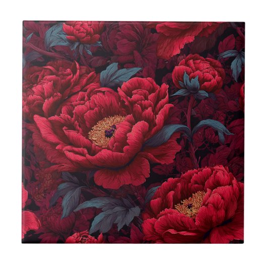 Mooie rode pioenrozen tegels voor backsplash tegeltje (Voorkant)