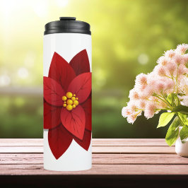 Mooie rode Poinsettia Bloem Kerstmis Tumbler Thermosbeker