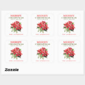 Mooie Rode Poinsettia Bloem Naam Prettig Kerstfees Vierkante Sticker (Vel)