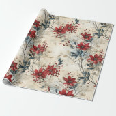 Mooie  rode poinsettia kerst cadeaupapier (Uitgerold)