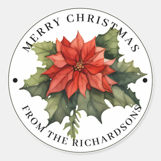 Mooie rode poinsettia Vrolijk Kerstfeest Ronde Sticker (Voorkant)