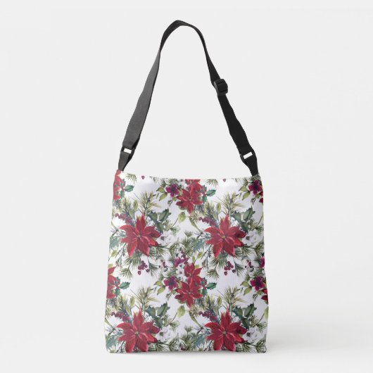 Mooie Rode Poinsettias en witte bloemen Crossbody Tas (Achterkant)