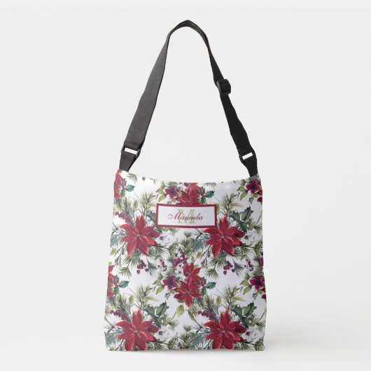 Mooie Rode Poinsettias en witte bloemen Crossbody Tas (Voorkant)