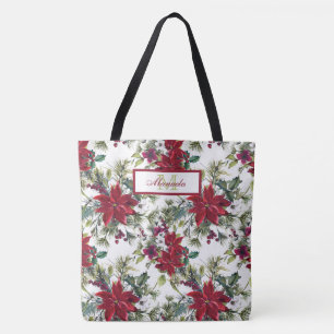 Mooie rode poinsettia's en witte bloemen tote bag
