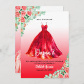 Mooie Rode Quinceañera Dama Uitnodiging (Voorkant / Achterkant)