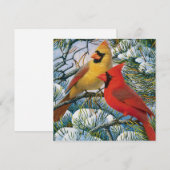 Mooie rode rode kardinalen en sneeuwkerst feestdagenkaart (Voorkant / Achterkant)