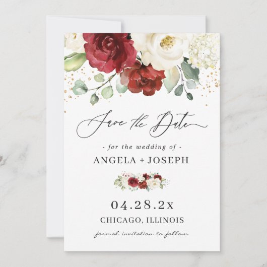 Mooie rode rode rode rode roze bloemen - Eucalyptu Save The Date (Voorkant)