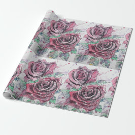 Mooie rode rode roze en inktschilderende Waterverf Cadeaupapier
