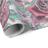 Mooie rode rode roze en inktschilderende Waterverf Cadeaupapier (Rol Hoek)