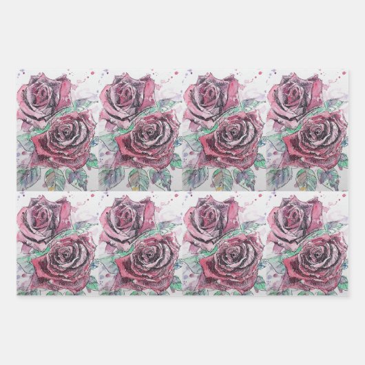 Mooie rode rode roze en inktschilderende Waterverf Inpakpapier Vel (Voorkant)