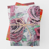 Mooie rode rode roze en inktschilderende Waterverf Inpakpapier Vel (In situ)