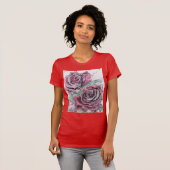 Mooie rode rode roze en inktschilderende Waterverf T-shirt (Voorkant volledig)