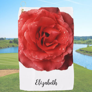 Mooie rode roos bloem aangepaste naam dames golfhanddoek
