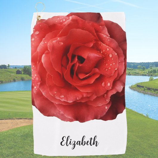 Mooie rode roos bloem aangepaste naam dames golfhanddoek