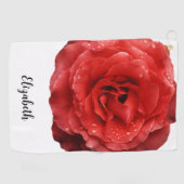 Mooie rode roos bloem aangepaste naam dames golfhanddoek (Horizontaal)