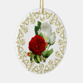 Mooie Rode Roos / Eerste Kerst Samen Keramisch Ornament (Rechts)
