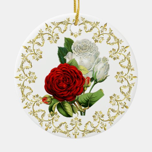 Mooie Rode Roos / Eerste Kerst Samen Keramisch Ornament (Voorkant)